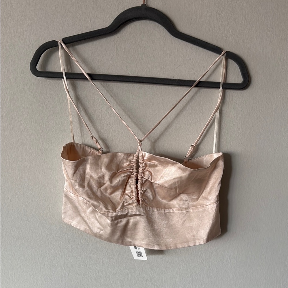 Zara Cream Crop Top with Lace-Up Detail